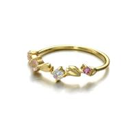 Anello di fidanzamento da donna, largo, anello di memoria, piccoli petali freschi, regalo d'oro, 21 (19,4), Oro 18 carati, Cristallo opale in polvere
