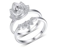 Anello di fidanzamento da donna, largo, con dito piccolo, set da 2 anelli con taglio a goccia 1,5 ct, moissanite 9 K, oro bianco bianco, misura 63 (20,1)