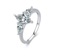 Anello di fidanzamento da donna, largo, moissanite, 9 K/14 K, Au375/Au585, 5 x 10 mm, marquise moissanite, elegante idea regalo, 49 (15.6), Oro bianco 14 carati, Moissanite