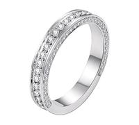 Anello di fidanzamento da donna, mezza eternità, moissanite rotonda in oro bianco, regalo divertente per le donne, Oro bianco 18 carati, Moissanite