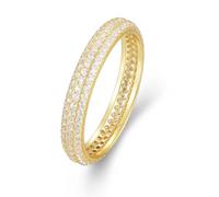 Anello di fidanzamento da donna, sottile, a tre file con taglio rotondo, moissanite, oro giallo 18 carati, misura 45 (14,3)