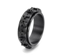 Anello di Fidanzamento Donna, Anelli Neri Acciaio Inossidabile Taglia 25 8mm Croce Teschio Girevole Engraved Regalo per Migliore Amico New Year