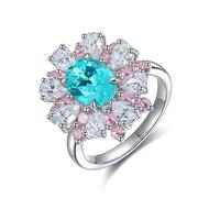 Anello di Fidanzamento Donna Anello Donna Argento Fedine Sterling 925 Tormalina Paraiba Creata Fiore con Tormalina Paraiba Creata da 3,18 CT Misurare 15 Moda per Signore Anniversario Gioielli