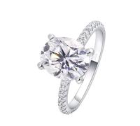 Anello di Fidanzamento Donna, Anello Fidanzamento Donna Ovale a 4 Griffe 9x11 mm con Moissanite da 5 Carati Oro Bianco 14K Taglia 26
