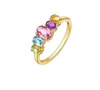 Anello di Fidanzamento Donna Anello Uomo Oro Giallo 14K Lucidato con 1,1 CT di Pietre Preziose Multicolori: Citrino, Ametista, Peridoto, Topazio, Tormalina Numero 15 Moda per Uomini Laurea Gioielli