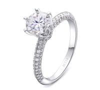 Anello di fidanzamento donna, fedi nuziali da donna, fascia sottile con 0,5 ct 6 croce moissanite rotonda/diamante creato oro bianco, 21 (19,4), Oro bianco 18 carati (750), Moissanite