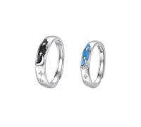 Anello di fidanzamento e matrimonio in argento 925 da donna, anello di fidanzamento in argento nero, luna e stelle regolabile, Ajustable, Argento 925/1000, Senza Gemme