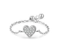 Anello di fidanzamento in argento Sterling 925 con diamante finto a forma di cuore, con zirconia cubica, regolabile, con catena a maglia a forma di cuore, anello eternity per matrimonio, regalo