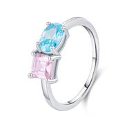 Anello di fidanzamento in oro bianco da donna, 9/14/18 carati, con topazio rotondo e cristallo, Metallo, Topazio sintetico