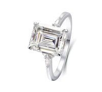Anello di fidanzamento in oro bianco, da donna, moderno, quadrato, divertente regalo, 16 (17,8), Oro bianco 18 carati (750), Moissanite