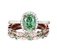 Anello di fidanzamento in oro rosa con taglio ovale, 3 pezzi, anello da sposa Art Deco anello nuziale per le donne anello aperto, B, Metallo, Nessuna pietra preziosa