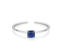 Anello di fidanzamento Memoire Anello aperto con taglio quadrato, zaffiro generato artificialmente, in argento bianco 14 carati, misura 56 (17,8)