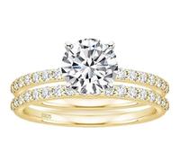 Anello di fidanzamento mezza eternità set di 2 pezzi con zircone cubico rotondo 7MM a 4 griffe in Argento Sterling 925 per Donna Oro, Taglia 12