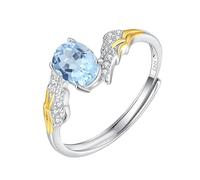 Anello Di Fidanzamento Ovale In Argento Sterling 925 Per Donna, Placcato Oro 14 Carati, Con Ali D'Angelo Custode, Zirconi Cubici, Promessa Di Matrimonio, Anello Dell'Eternità, Topazio