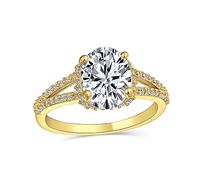 Anello Di Fidanzamento Ovale Tradizionale Classico Con Taglio Brillante 3Ct Aaa CZ Per Donne Con Fascia Sottile A Gambo Diviso In Oro Giallo 14K Placcato In Argento Sterling 925