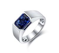 Anello di Fidanzamento per Uomo Veretta Argento Sterling 925 Zaffiro Creato Solitario con Zaffiro Creato da 3,51 CT Misurare 22 Aggiornamento 3.0 per Uomini Ringraziamento Gioielli