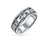 Anello di fidanzamento personalizzato BFF unisex celtico irlandese per coppie, promessa di amicizia, fede nuziale Claddagh per uomini e donne in argento sterling ossidato .925 personalizzabile.
