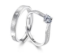 Anello di fidanzamento semplice, anello di falange in argento elegante con solitario coppia con zirconia cubica rotonda argento 925 regolabile