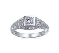Anello Di Fidanzamento Solitario Brillante Principessa Milgrain Di Stile Vittoriano Vintage Art Deco Ereditario AAA CZ Per Donne In Argento Sterling .925