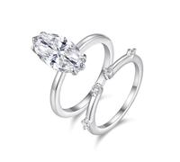 Anello di fidanzamento vintage, anelli dell'amicizia, 2 anelli stretti con marchese-moissanite 3 ct, argento bianco 18 carati, misura 54 (17,2)