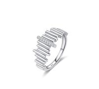 Anello di fidanzamento vintage da donna, in argento sterling 925, 1,9 mm, con zirconi, linee verticali irregolari, misura 49 (15,6), per San Valentino, 57 (18.1), Argento sterling, Zirconia cubica