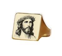 Anello di Gesù di forma quadrata | Argento sterling 925 placcato oro | Gioielli da regalo, anelli con sigillo in stile vintage, gioielli fatti a mano ipoallergenici| LK_PDR_01356_6.5