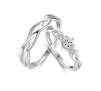 Anello di incisione senza anello di coppia per uomini e donne nozze, anello di fidanzamento di coppia sterling regolabile, rotondo con anelli di promessa a sfioro