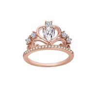 Anello di lusso placcato oro, rotondo, tagliato con zirconi bianchi con imbottitura pavé, fidanzamento, promessa, promessa, anello a corona per donne e amanti degli anelli, 10, Rame, Nessuna pietra