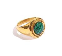 Anello di Malachite Turchese Metallico in Acciaio Inossidabile da Donna Oro 18k Placcato Trama Elegante Gioielli Anello di Design Popolare alla Moda