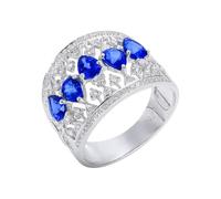 Anello Di Matrimonio Oro 18K Donna, Anelli Nuziale Blu 1.73 Carati Zaffiro Creato In Laboratorio Svuotare Oro Bianco 750 con Moissanite Misura 27