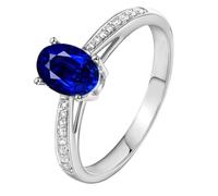 Anello Di Matrimonio Oro 18K Donna, Anello Eternity Blu 0.52 Carati Zaffiro Creato In Laboratorio Ovale A 4 Punte Argento con Moissanite Misura 26