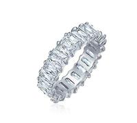 Anello di nozze anniversario eternity a baguette con zirconi cubici taglio smeraldo AAA in stile Art Deco per donne in argento sterling .925 4MM