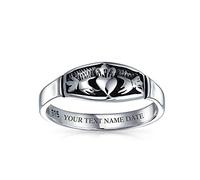 Anello di nozze Claddagh di amicizia celtica irlandese personalizzato BFF in argento sterling ossidato inciso su misura
