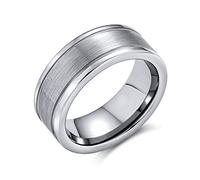 Anello di nozze in titanio per coppie unisex personalizzabile, semplice, a doppia scanalatura, con striscia centrale opaca spazzolata, per uomini e donne, tono argento, vestibilità comoda, 8MM.