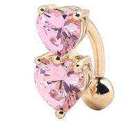 Anello di Pancia con zircone Cristallo inverso Anello penetrante Corpo in Oro Bottone Ombelico Due Cuori Elegante e Popolare Convenient Design