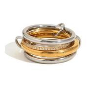 Anello di personalità creativa con temperamento alla moda Anello con diamante centrale a quattro strati per le donne, 9, Metallo, Zirconia cubica