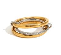 Anello di personalità creativa con temperamento alla moda Anello con diamante centrale a quattro strati per le donne, 5, Metallo, Zirconia cubica
