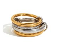 Anello di personalità creativa con temperamento alla moda Anello con diamante centrale a quattro strati per le donne, 7, Metallo, Zirconia cubica