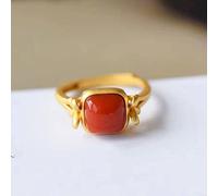 Anello di Pietra Agata Rossa Anello Quadrato con Apertura Regolabile in Pietra Naturale Statement Anelli Vintage Classici Regalo per Il Giorno di San Patrizio per Mamma, Sorella, Moglie E Fidanzata