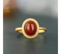Anello di Pietra Agata Rossa in Pietra Naturale - Regolabile Color Argento - Dichiarazione Vintage per Donna - Regalo Festa di San Patrizio - Gioielli per Moglie, Fidanzata, Mamma