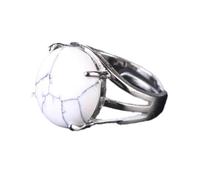 Anello di Pietra - Anello di Cristallo da Donna Anello di Pietra Naturale Anello di Perline di Sfera Avventurina Verde Quarzo Ametista Gioielli per Feste Bianchi, Turchese Bianco, Taglia Unica