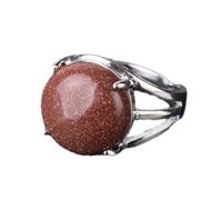 Anello di Pietra - Anello di Cristallo da Donna Anello di Pietra Naturale Anello di Perline di Sfera Avventurina Verde Quarzo Ametista Gioielli per Feste Bianchi, Sabbia Marrone, Taglia Unica