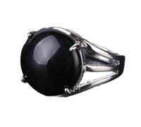 Anello di Pietra - Anello di Cristallo da Donna Anello di Pietra Naturale Anello di Perline di Sfera Avventurina Verde Quarzo Ametista Gioielli per Feste Bianchi, Agata Nera, Taglia Unica