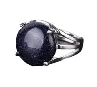 Anello di Pietra - Anello di Cristallo da Donna Anello di Pietra Naturale Anello di Perline di Sfera Avventurina Verde Quarzo Ametista Gioielli per Feste Bianchi, Sabbia Blu, Taglia Unica