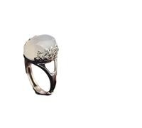 Anello di Pietra - Anello di Pietra Naturale Personalizzato Regolabile con calcedonio, Grande Gemma, Anello di Cristallo Verde citrino, Regalo di Festa per Moglie e Fidanzata,Agata Bianca,Taglia Uni