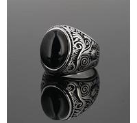 Anello di Pietra Anello in Pietra Naturale di Ossidiana Anello Largo Ovale Unisex Dichiarazione Stile Punk Anelli per Nocche Vintage Regali Gioielli per Donna Uomo (Diametro Interno: 18,2 Mm)