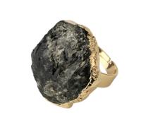 Anello di Pietra - Anello Regolabile in Pietra Naturale Gialla Anello Irregolare in Cristallo Blu con tormalina Nera Gioielli Personalizzati alla Moda da Donna, Tormalina Nera, Taglia Unica