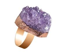 Anello di pietra del quarzo naturale | Anello di viola personalizzabile - gioielli bohémien artigianali, ornamento di energia spirituale, regalo di di moda raro per il matrimonio d
