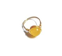Anello di Pietra Diaspro Giallo Anello in Pietra Naturale da Donna con Perline Rotonde Anello Avvolto in Filo Boho Vintage Anelli Semplici Regalo di Festa per Il Giorno di San Patrizio Gioielli per