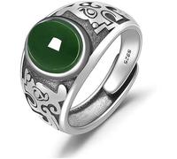 Anello di Pietra Intarsio di Giada Verde Anello Largo Regolabile in Pietra Naturale da Uomo alla Moda Anelli di Dichiarazione Regalo di San Patrizio per papà Fratello Marito E Fidanzato